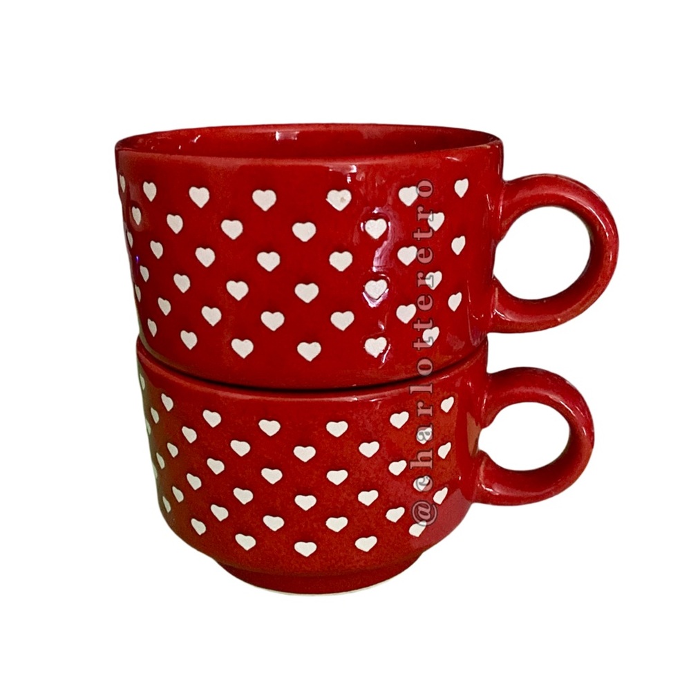 2 vtg Waechtersbach Stackable Tea cups | Mugs • AOP Mini Hearts